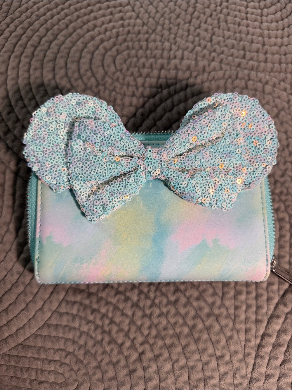 Minnie Mouse Sequin Bow Pastel Wallet by Loungefly - Mint Pink Blue EUC